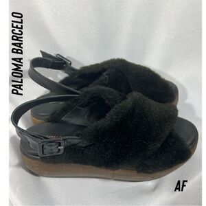 PALOMA BARCELO Viola Moution Genuine Shearling Platform Sandal Black Size 40 NWT